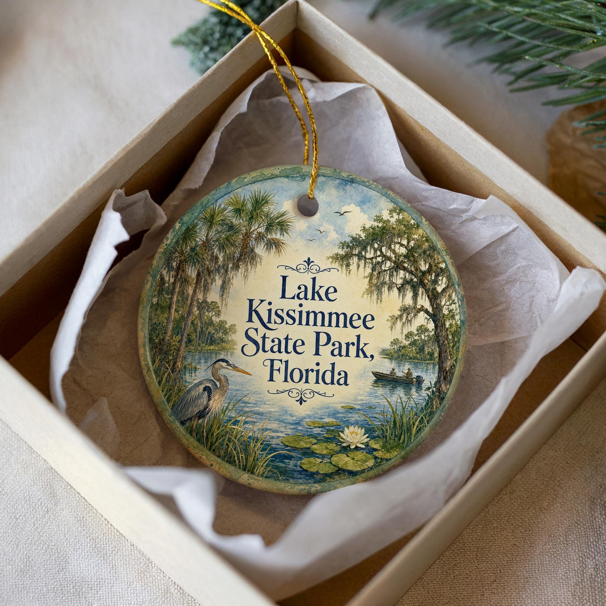 Lake Kissimmee State Park Florida Watercolor Ceramic Ornament, Lake Kissimmee FL Nature Park Souvenir Keepsake Gift — photo 3