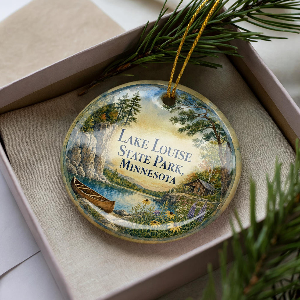 Lake Louise State Park Minnesota Watercolor Ceramic Ornament, Scenic Travel Souvenir, Nature Park Keepsake Gift — photo 2