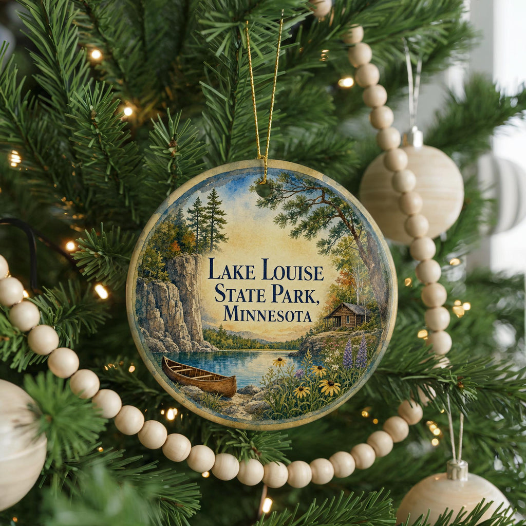 Lake Louise State Park Minnesota Watercolor Ceramic Ornament, Scenic Travel Souvenir, Nature Park Keepsake Gift — photo 6