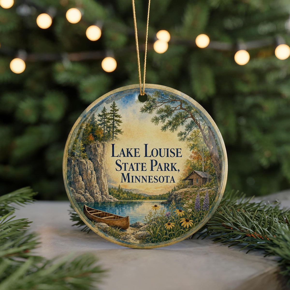 Lake Louise State Park Minnesota Watercolor Ceramic Ornament, Scenic Travel Souvenir, Nature Park Keepsake Gift — photo 7