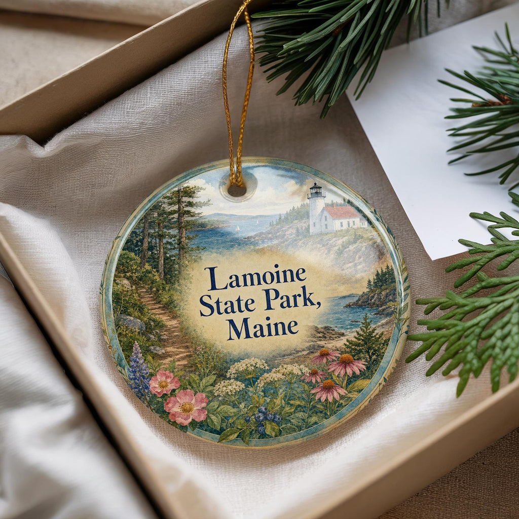 Watercolor Lamoine State Park Maine Ceramic Ornament, Acadia Area Coastal Park Souvenir, Maine Travel Keepsake Ornament — photo 4
