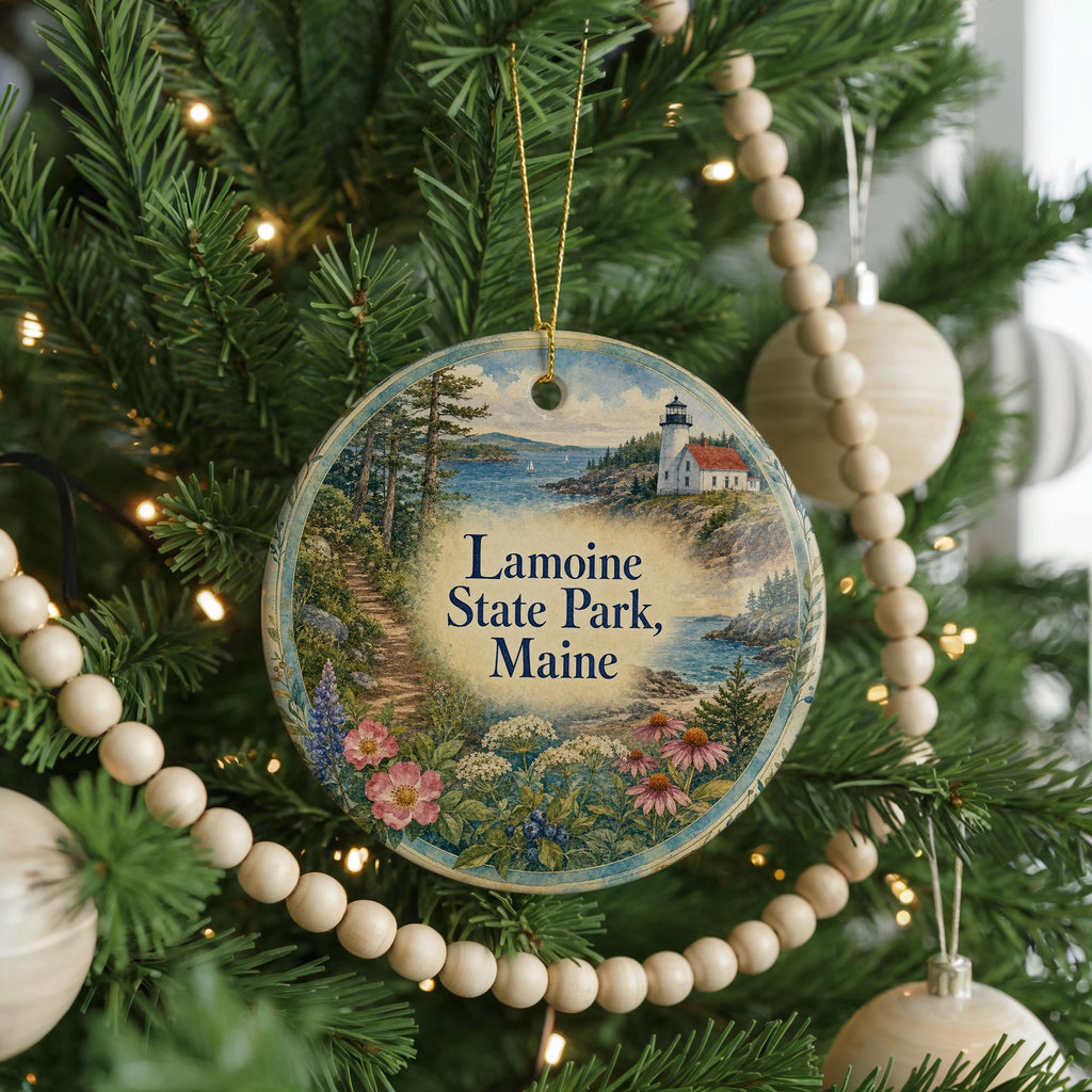 Watercolor Lamoine State Park Maine Ceramic Ornament, Acadia Area Coastal Park Souvenir, Maine Travel Keepsake Ornament — photo 6