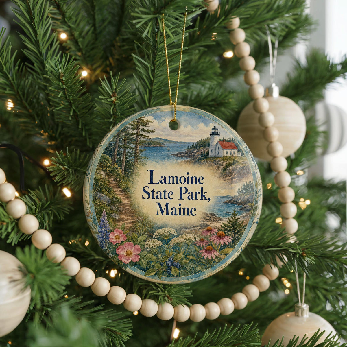 Watercolor Lamoine State Park Maine Ceramic Ornament, Acadia Area Coastal Park Souvenir, Maine Travel Keepsake Ornament — photo 6