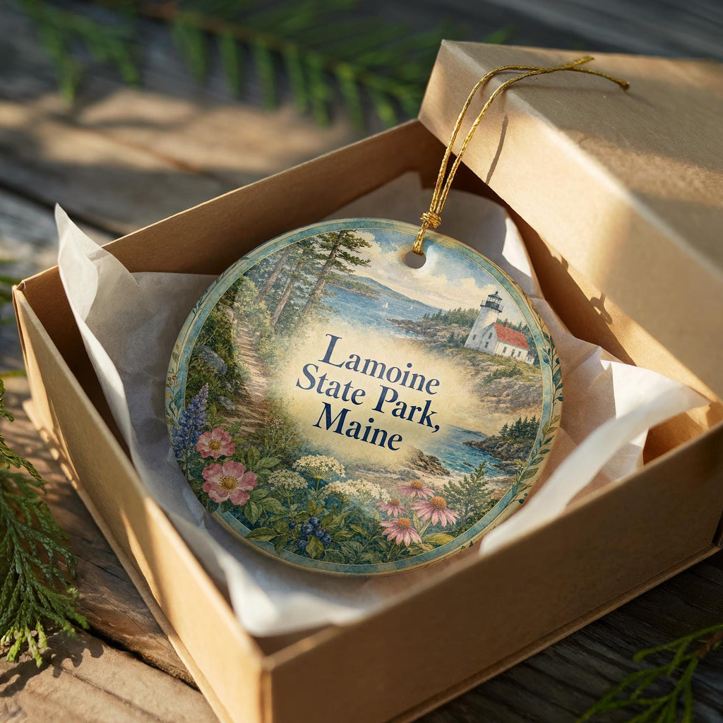 Watercolor Lamoine State Park Maine Ceramic Ornament, Acadia Area Coastal Park Souvenir, Maine Travel Keepsake Ornament — photo 8