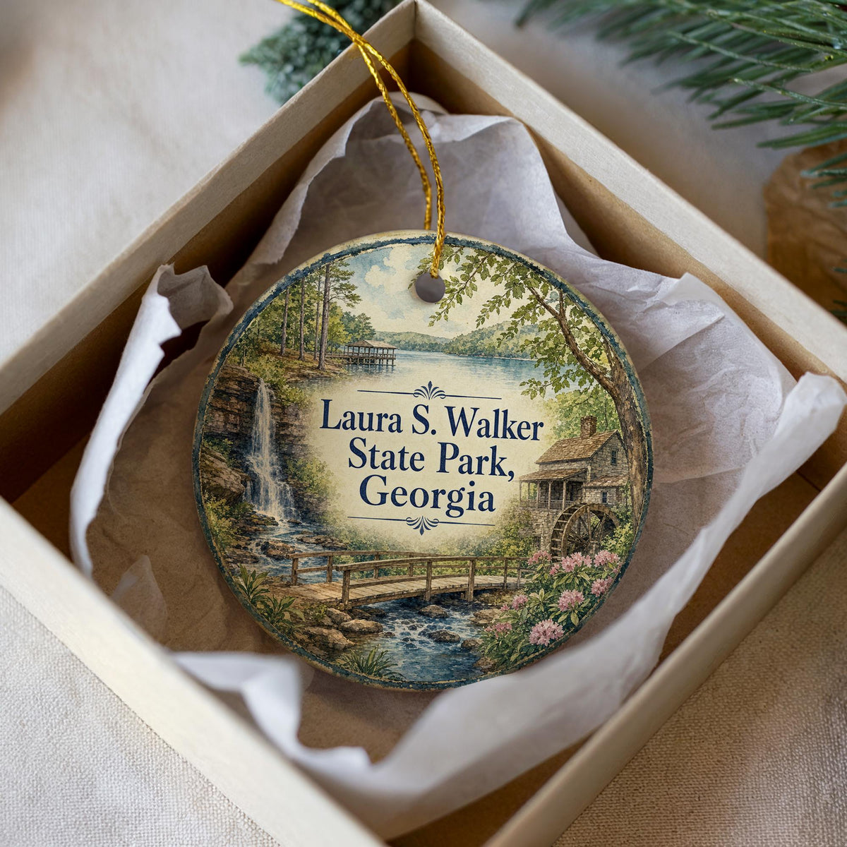 Laura S Walker State Park Georgia Ceramic Ornament, Watercolor State Park Souvenir, Outdoor Nature Travel Keepsake Gift — photo 3