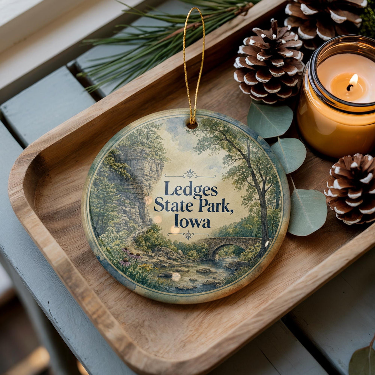 Ledges State Park Iowa Ceramic Ornament, Watercolor Park Landscape Souvenir, Iowa Travel Keepsake, Nature Trail Gift — photo 3