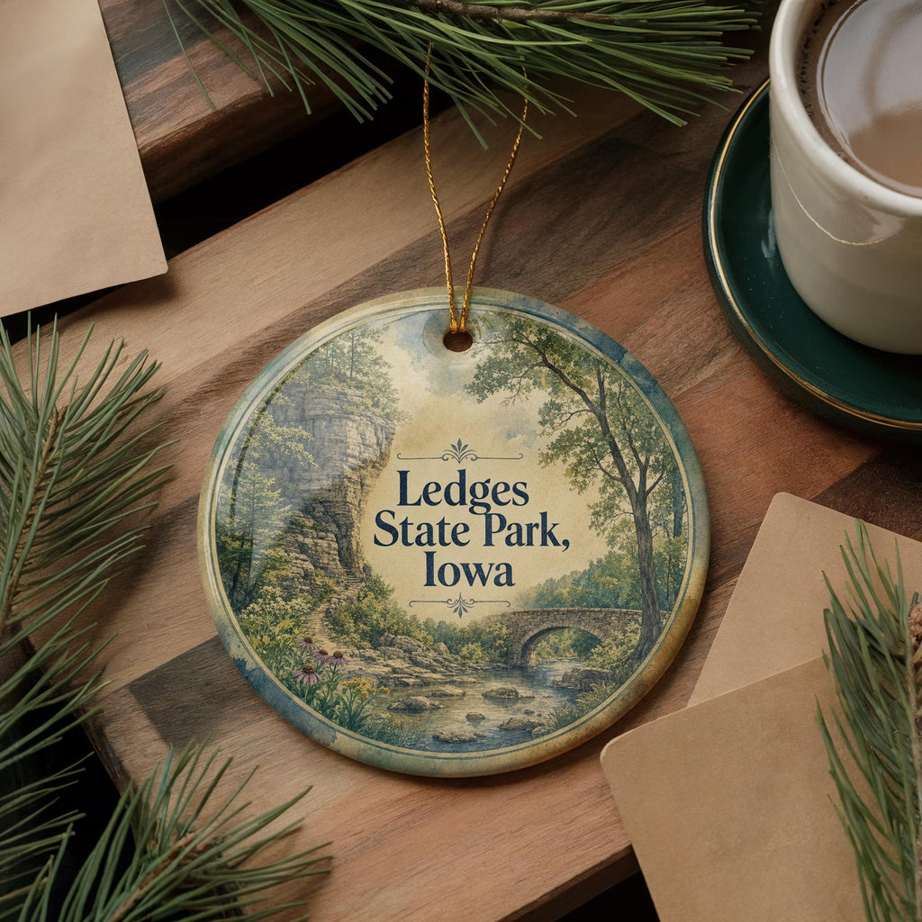 Ledges State Park Iowa Ceramic Ornament, Watercolor Park Landscape Souvenir, Iowa Travel Keepsake, Nature Trail Gift — photo 5