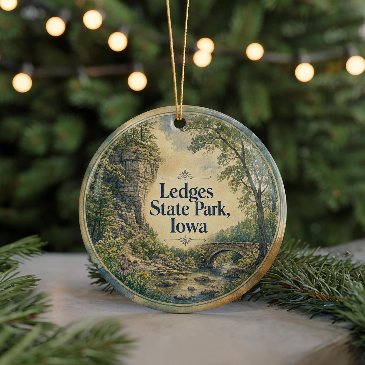 Ledges State Park Iowa Ceramic Ornament, Watercolor Park Landscape Souvenir, Iowa Travel Keepsake, Nature Trail Gift — photo 7