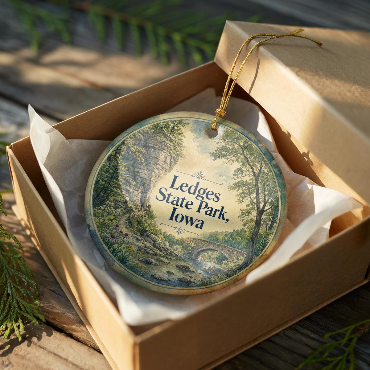 Ledges State Park Iowa Ceramic Ornament, Watercolor Park Landscape Souvenir, Iowa Travel Keepsake, Nature Trail Gift — photo 8