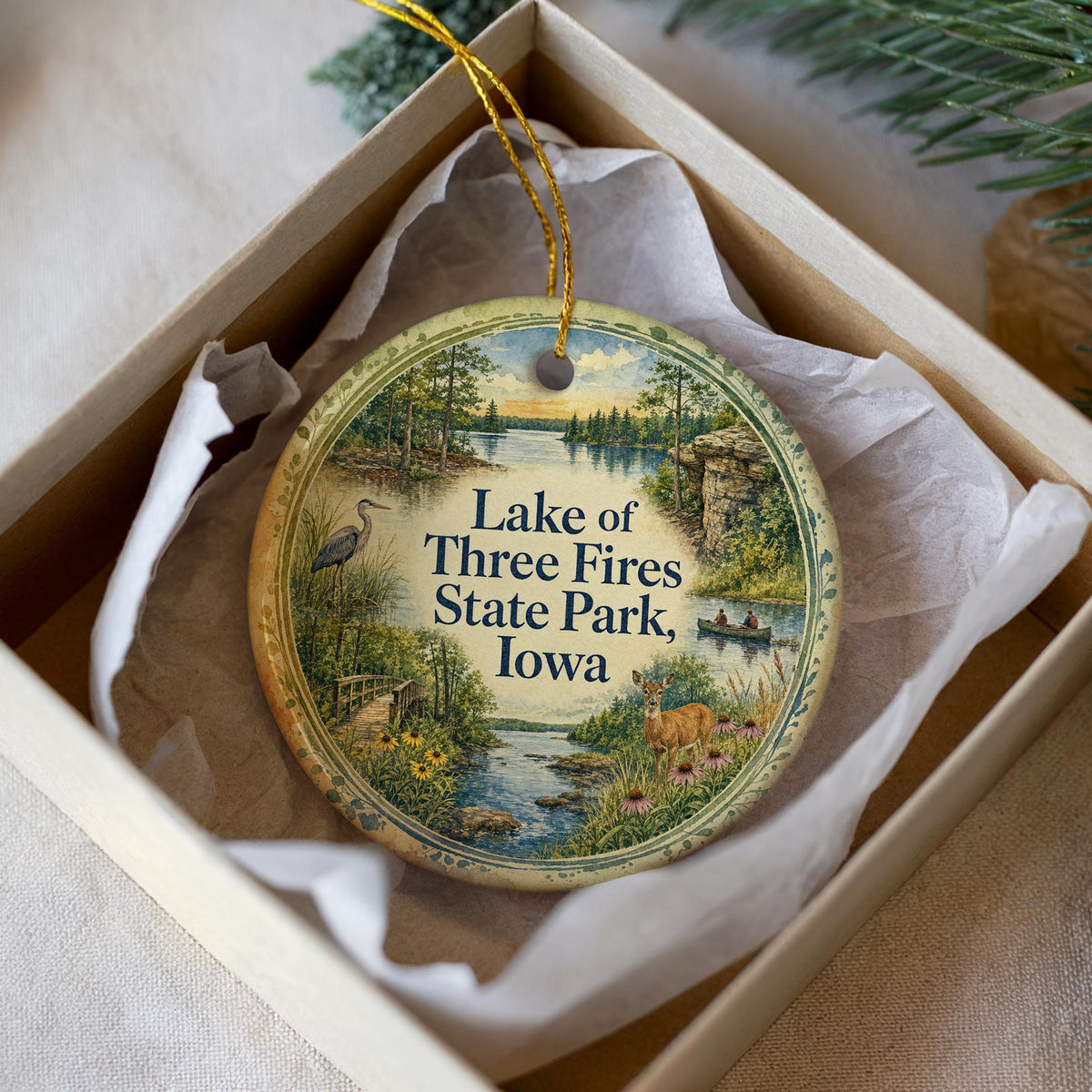 Watercolor Lake of Three Fires State Park Iowa Ceramic Ornament, State Park Souvenir, Iowa Travel Keepsake Gift — photo 2