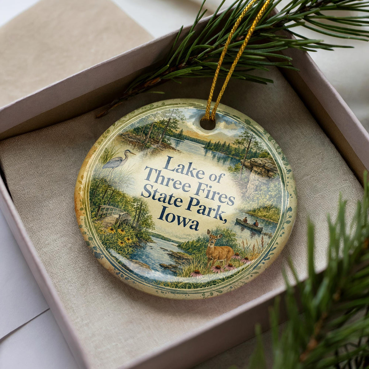 Watercolor Lake of Three Fires State Park Iowa Ceramic Ornament, State Park Souvenir, Iowa Travel Keepsake Gift — photo 3