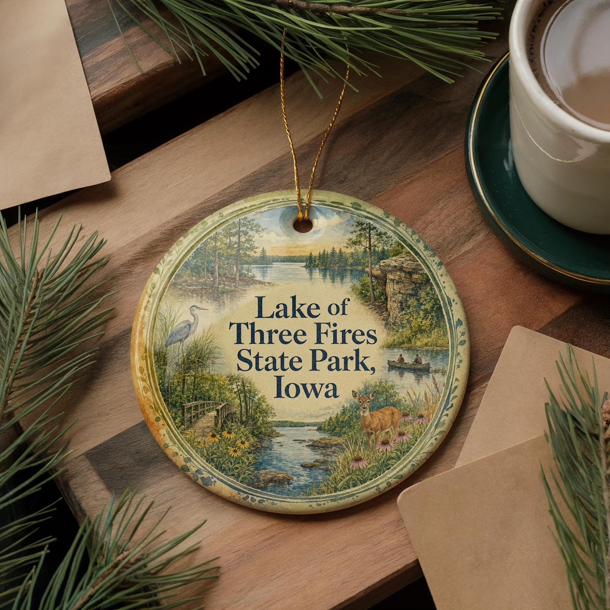 Watercolor Lake of Three Fires State Park Iowa Ceramic Ornament, State Park Souvenir, Iowa Travel Keepsake Gift — photo 5