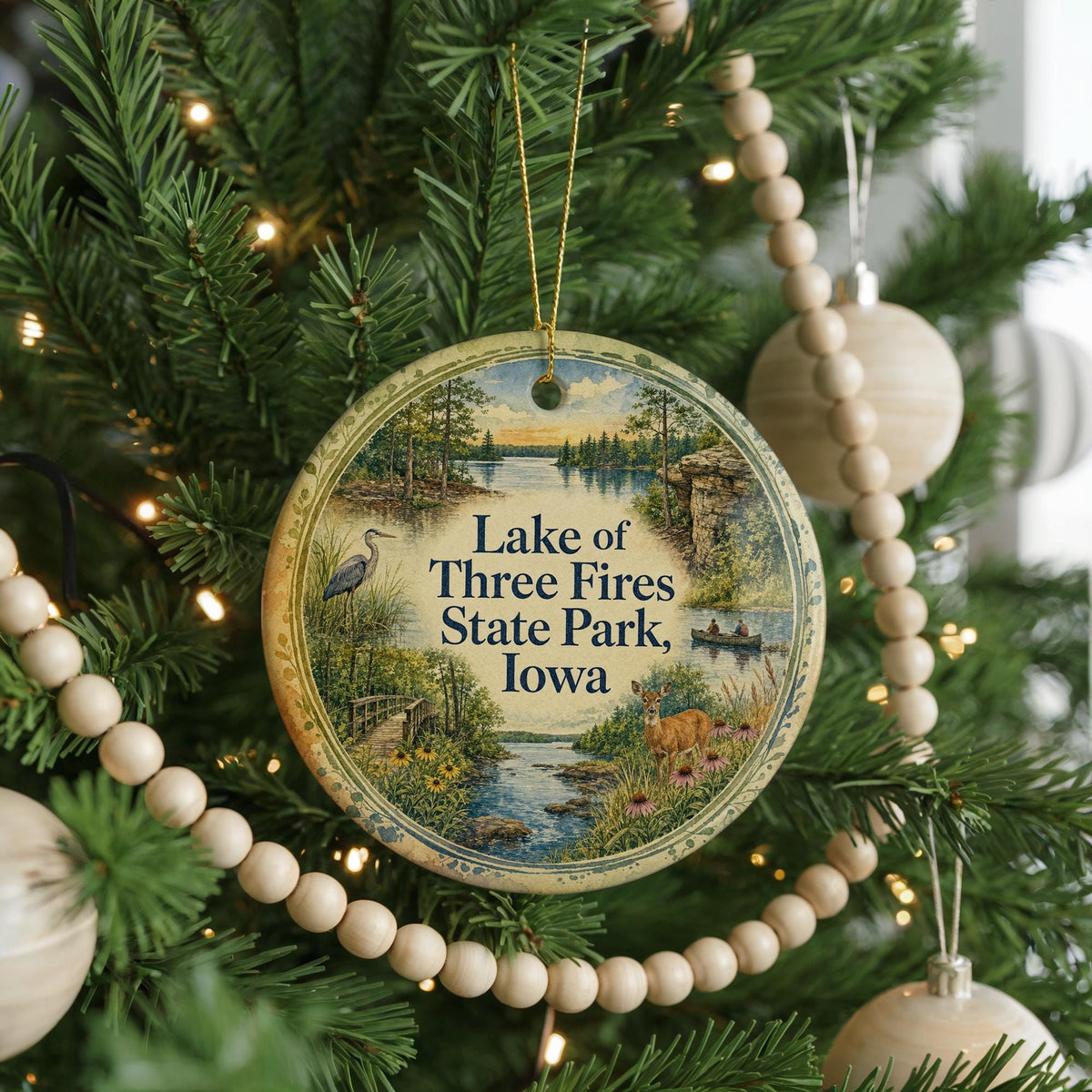 Watercolor Lake of Three Fires State Park Iowa Ceramic Ornament, State Park Souvenir, Iowa Travel Keepsake Gift — photo 6