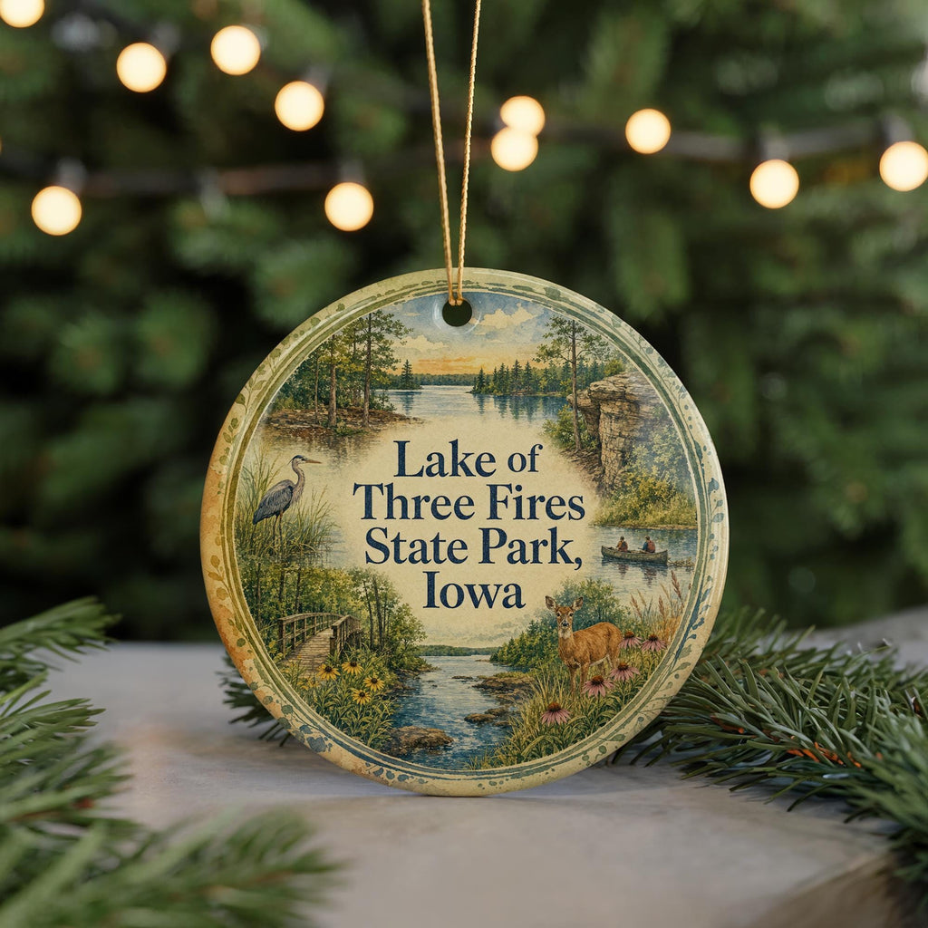 Watercolor Lake of Three Fires State Park Iowa Ceramic Ornament, State Park Souvenir, Iowa Travel Keepsake Gift — photo 7