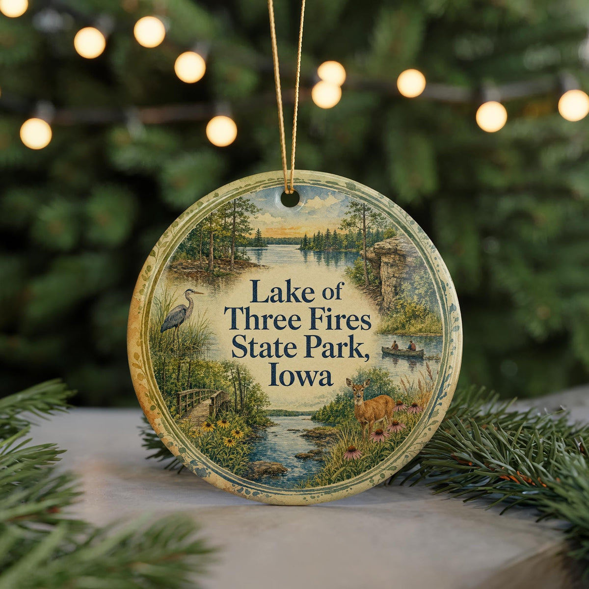 Watercolor Lake of Three Fires State Park Iowa Ceramic Ornament, State Park Souvenir, Iowa Travel Keepsake Gift — photo 7