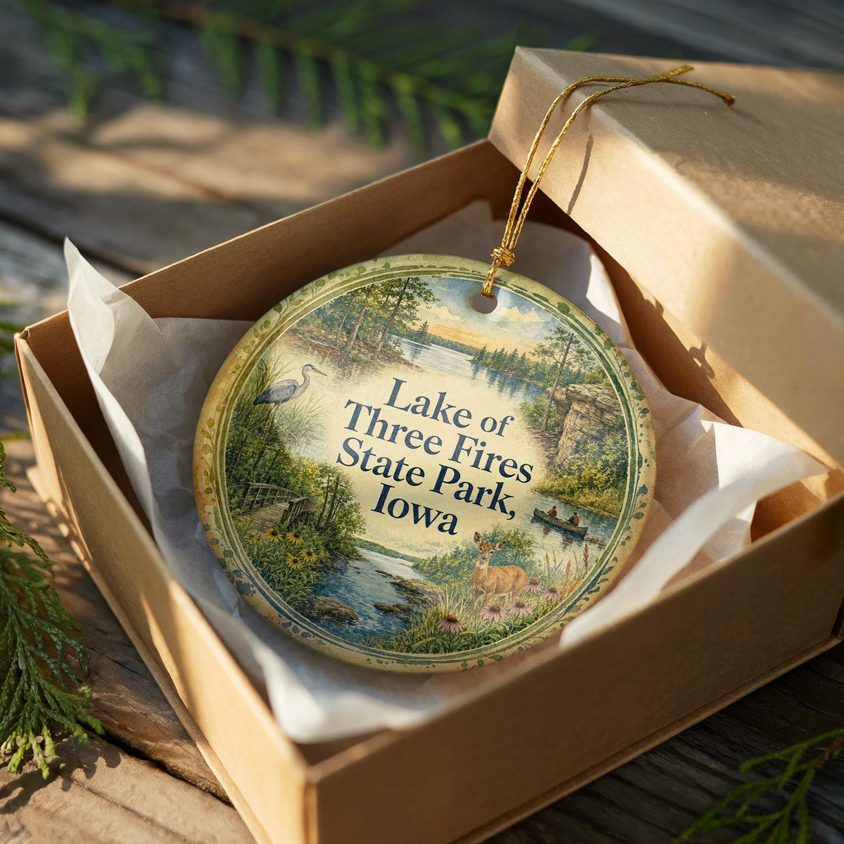 Watercolor Lake of Three Fires State Park Iowa Ceramic Ornament, State Park Souvenir, Iowa Travel Keepsake Gift — photo 8