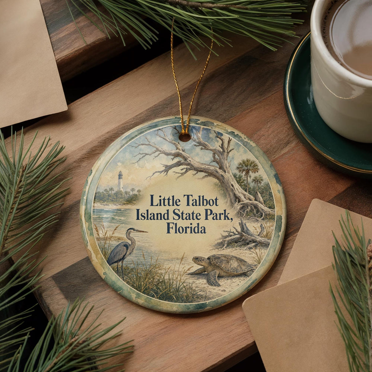 Little Talbot Island State Park Florida Watercolor Ceramic Ornament, Jacksonville FL Coastal Beach Souvenir Gift, Travel Keepsake Decor — photo 5
