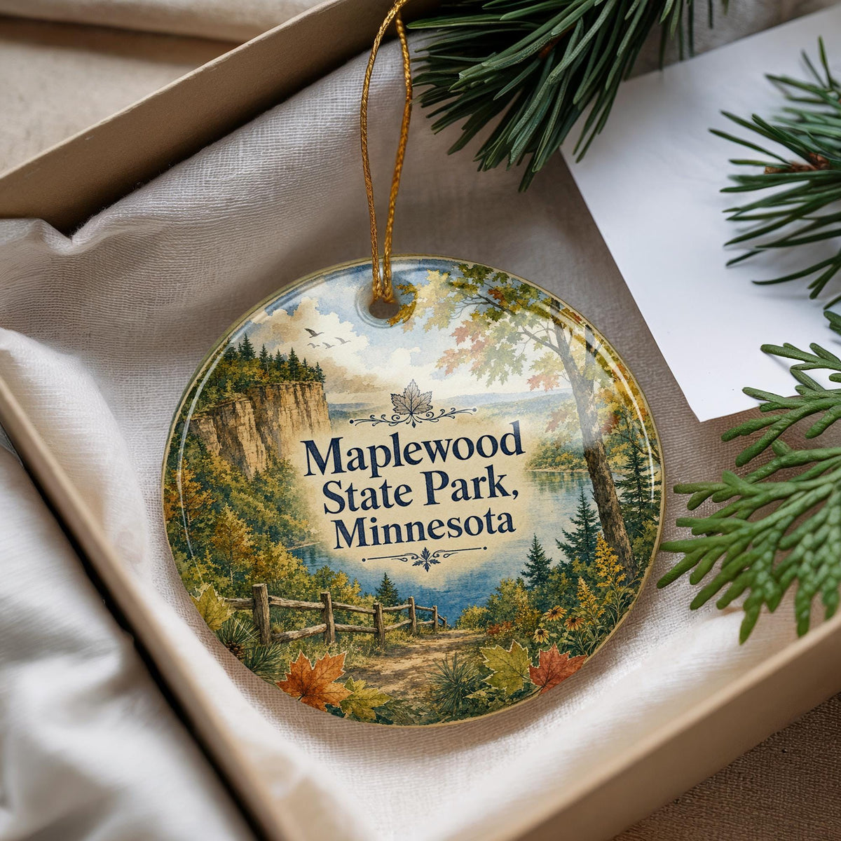 Maplewood State Park Minnesota Ceramic Ornament, Watercolor Maplewood State Park Keepsake, Minnesota Park Souvenir Ornament — photo 4