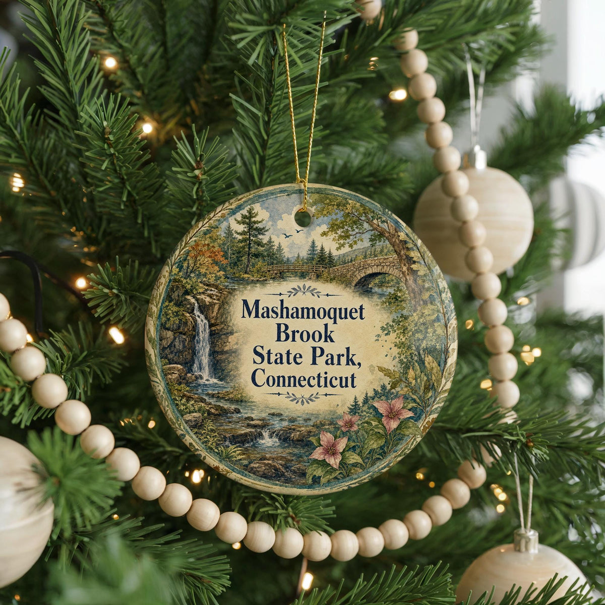 Mashamoquet Brook State Park Connecticut Watercolor Ceramic Ornament, Scenic State Park Souvenir Holiday Tree Decoration — photo 6