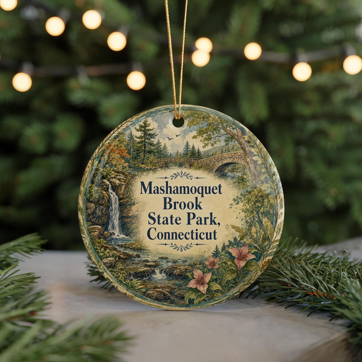 Mashamoquet Brook State Park Connecticut Watercolor Ceramic Ornament, Scenic State Park Souvenir Holiday Tree Decoration — photo 7