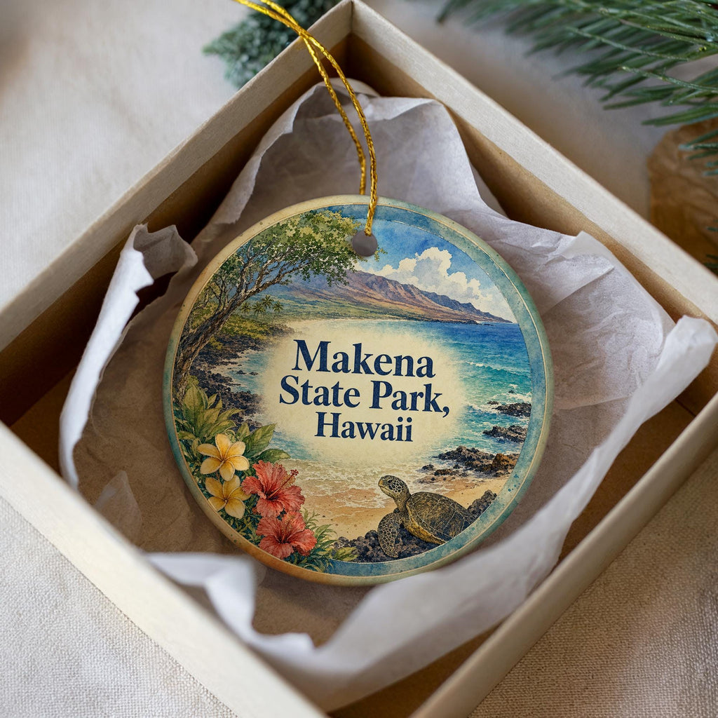 Makena State Park Hawaii Ceramic Ornament, Watercolor Hawaii Park Souvenir, Maui Travel Keepsake, Hawaiian Nature Landmark Decor — photo 1