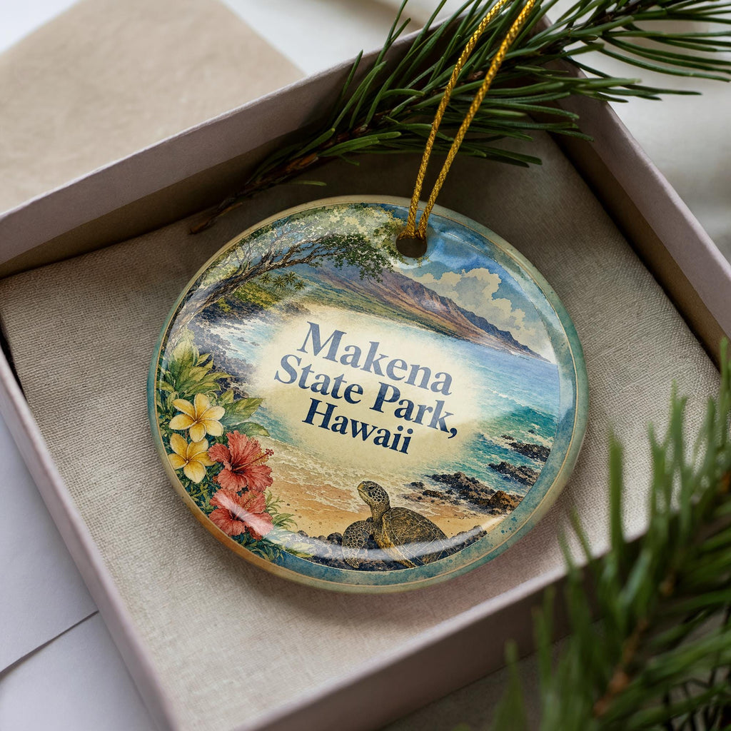 Makena State Park Hawaii Ceramic Ornament, Watercolor Hawaii Park Souvenir, Maui Travel Keepsake, Hawaiian Nature Landmark Decor — photo 3