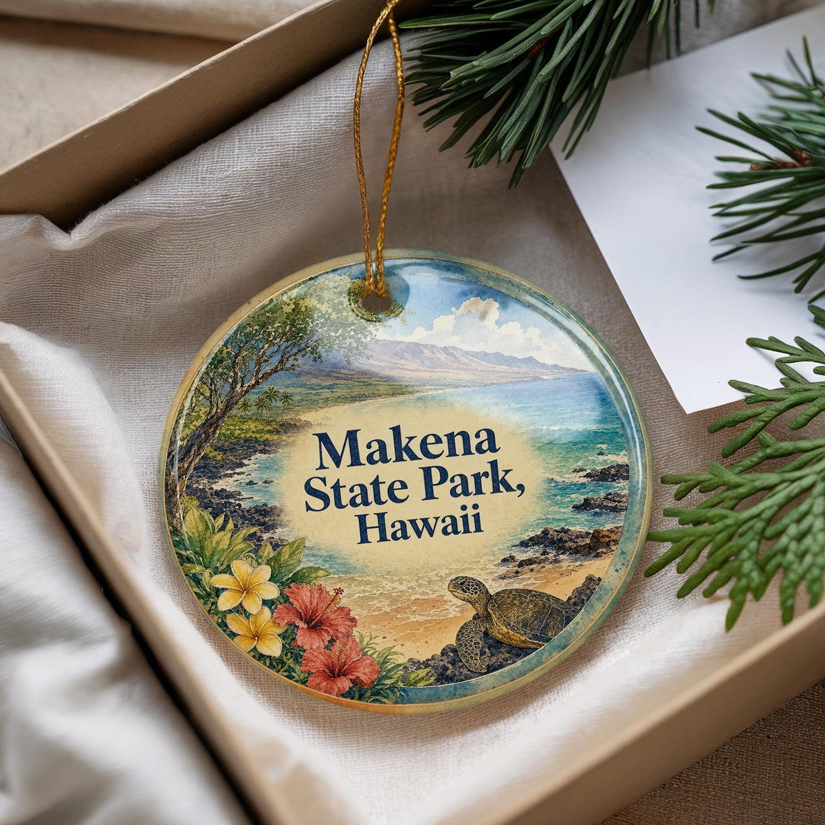 Makena State Park Hawaii Ceramic Ornament, Watercolor Hawaii Park Souvenir, Maui Travel Keepsake, Hawaiian Nature Landmark Decor — photo 4