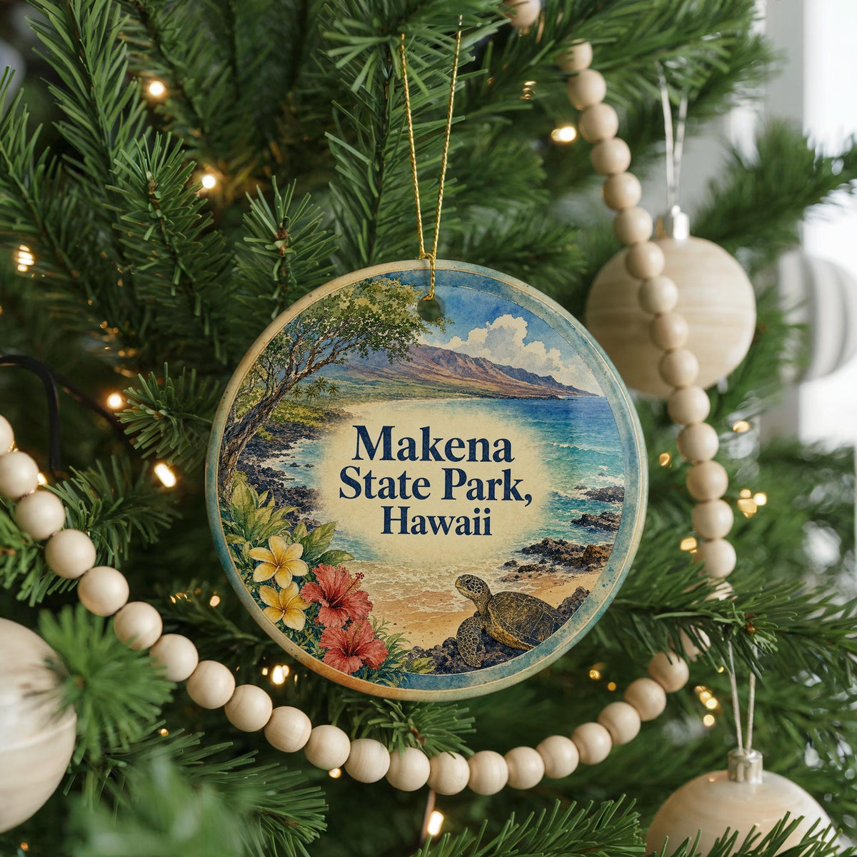 Makena State Park Hawaii Ceramic Ornament, Watercolor Hawaii Park Souvenir, Maui Travel Keepsake, Hawaiian Nature Landmark Decor — photo 6