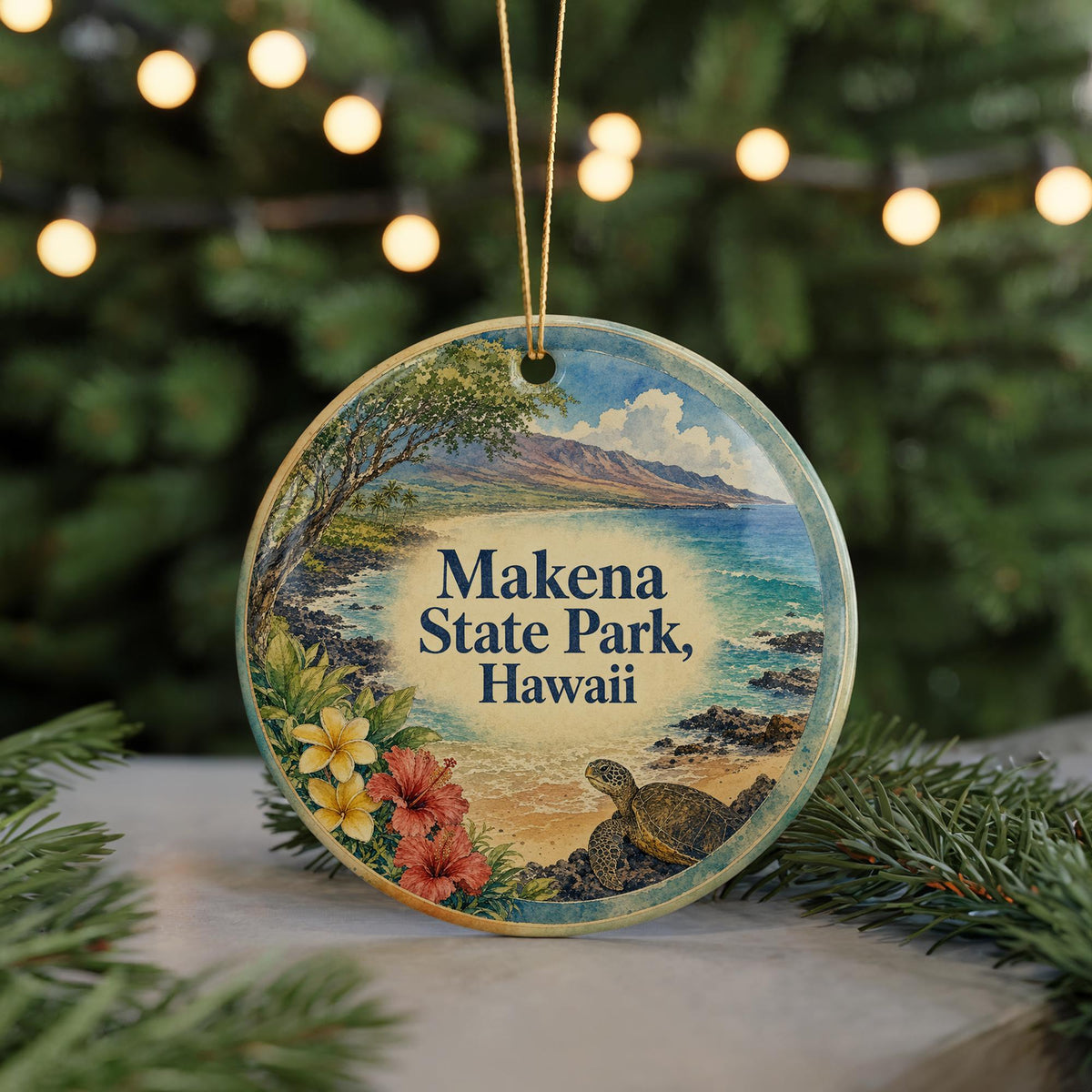 Makena State Park Hawaii Ceramic Ornament, Watercolor Hawaii Park Souvenir, Maui Travel Keepsake, Hawaiian Nature Landmark Decor — photo 7