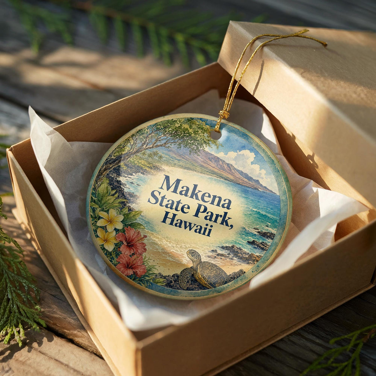 Makena State Park Hawaii Ceramic Ornament, Watercolor Hawaii Park Souvenir, Maui Travel Keepsake, Hawaiian Nature Landmark Decor — photo 8