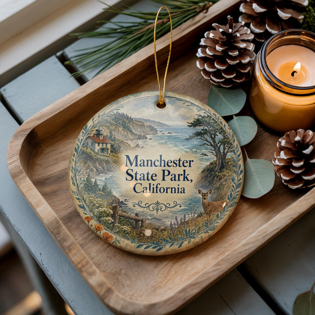 Manchester State Park California Watercolor Ceramic Ornament, Coastal Redwood Forest Souvenir, Mendocino County Keepsake, Travel Gift — photo 2