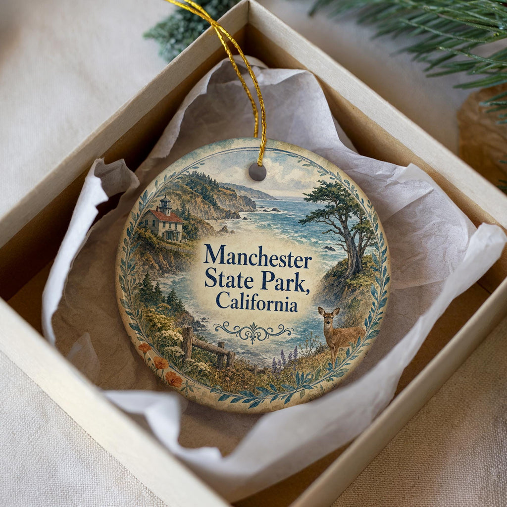 Manchester State Park California Watercolor Ceramic Ornament, Coastal Redwood Forest Souvenir, Mendocino County Keepsake, Travel Gift — photo 3
