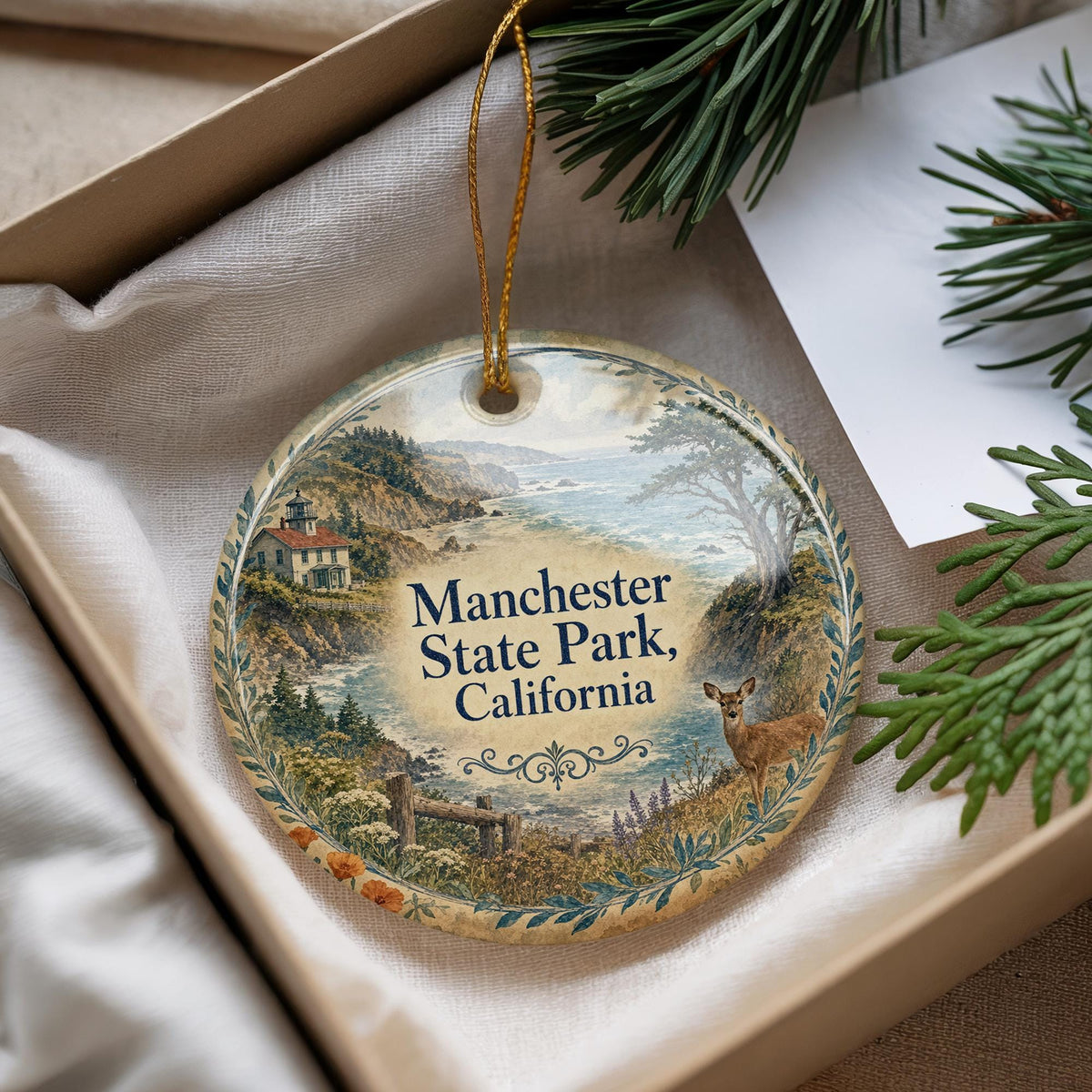 Manchester State Park California Watercolor Ceramic Ornament, Coastal Redwood Forest Souvenir, Mendocino County Keepsake, Travel Gift — photo 4