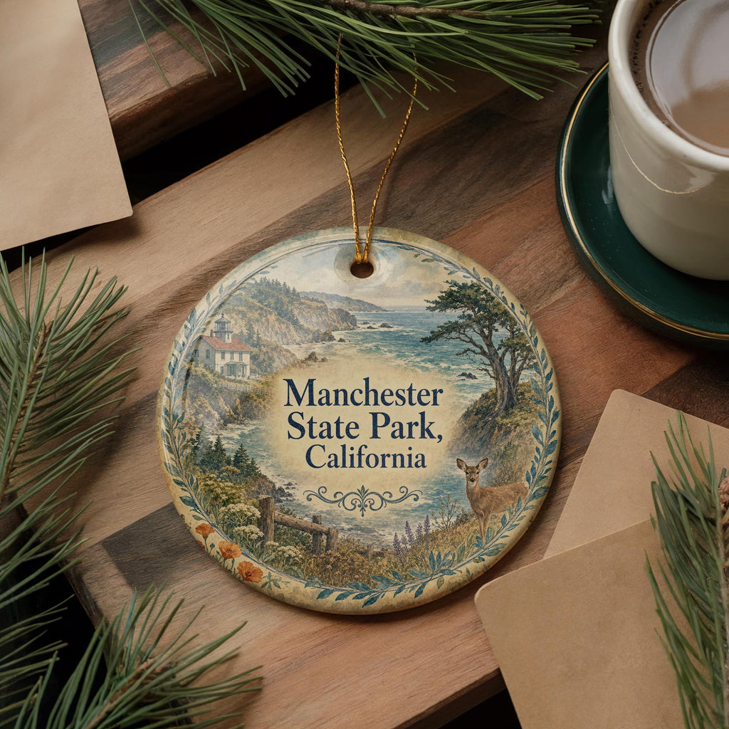 Manchester State Park California Watercolor Ceramic Ornament, Coastal Redwood Forest Souvenir, Mendocino County Keepsake, Travel Gift — photo 5