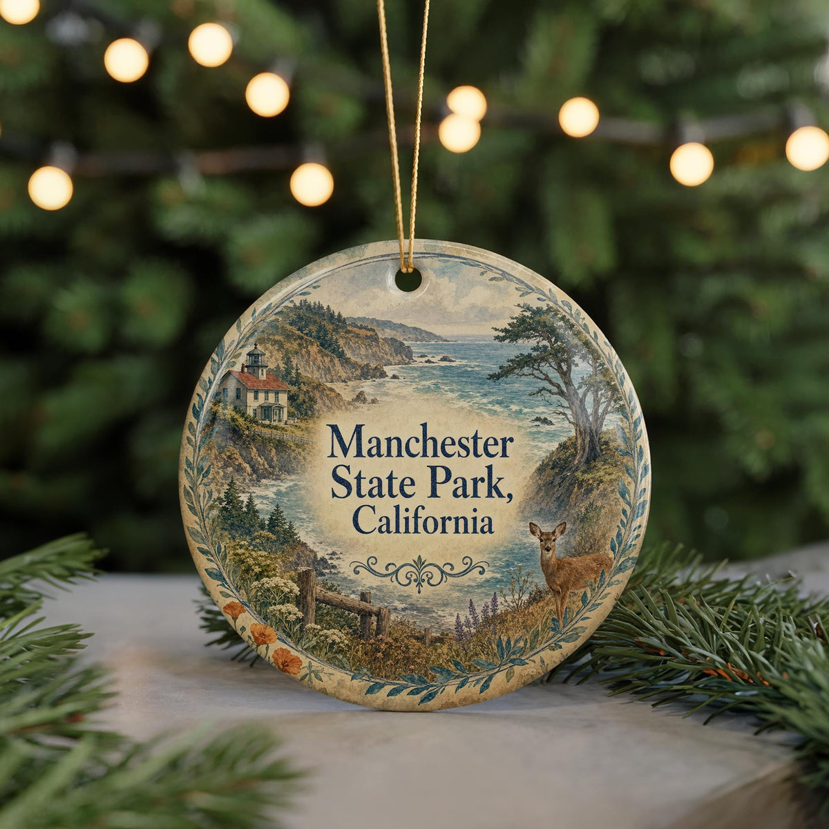 Manchester State Park California Watercolor Ceramic Ornament, Coastal Redwood Forest Souvenir, Mendocino County Keepsake, Travel Gift — photo 7