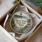 Moose Point State Park Maine Ceramic Ornament, Watercolor Maine Park Souvenir, Coastal New England Travel Keepsake Gift — photo 2