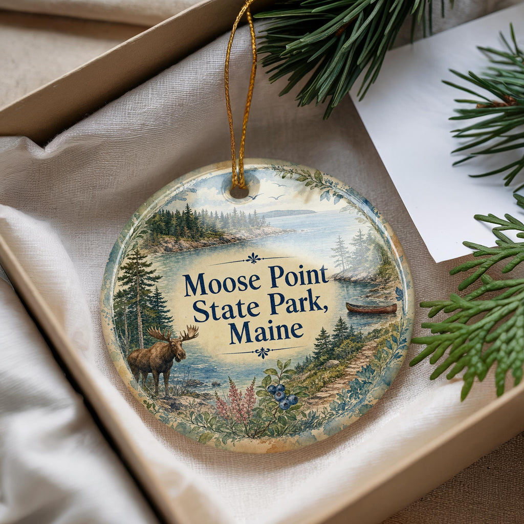 Moose Point State Park Maine Ceramic Ornament, Watercolor Maine Park Souvenir, Coastal New England Travel Keepsake Gift — photo 4