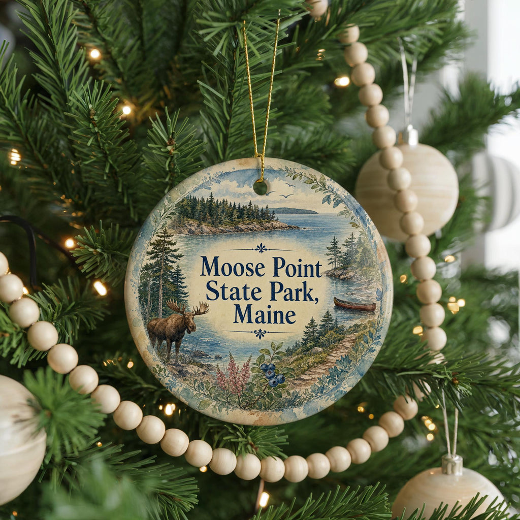Moose Point State Park Maine Ceramic Ornament, Watercolor Maine Park Souvenir, Coastal New England Travel Keepsake Gift — photo 6
