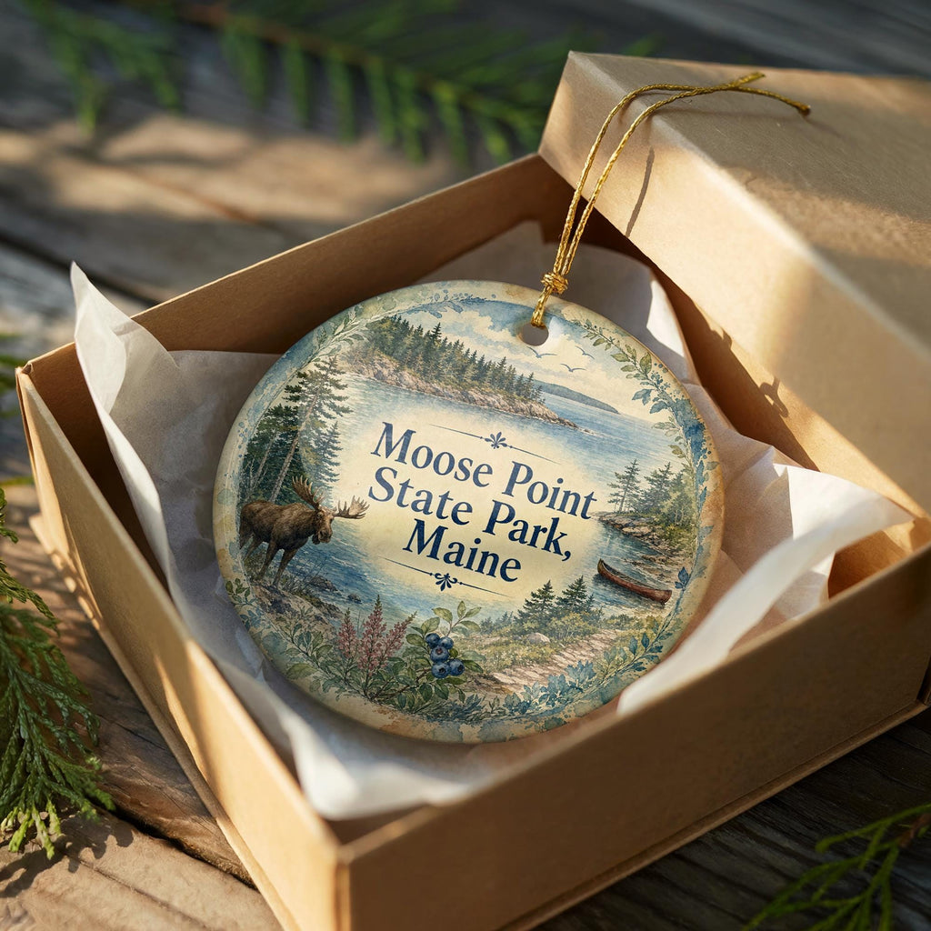 Moose Point State Park Maine Ceramic Ornament, Watercolor Maine Park Souvenir, Coastal New England Travel Keepsake Gift — photo 8