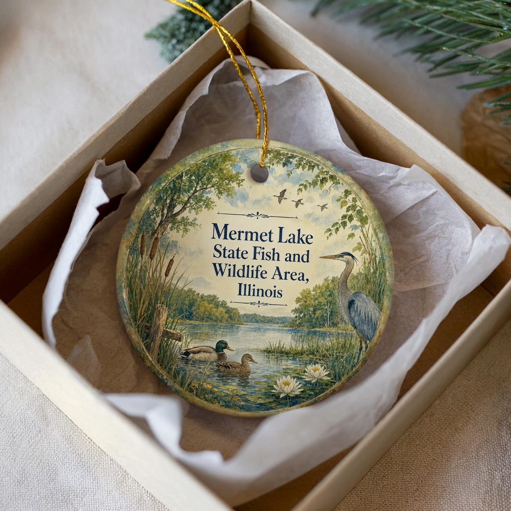 Mermet Lake State Fish and Wildlife Area Illinois Watercolor Ceramic Ornament, Southern Illinois Nature Park Keepsake Decor — photo 2
