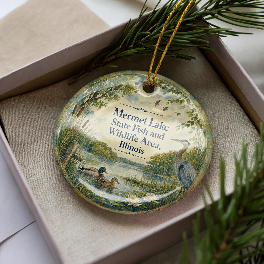 Mermet Lake State Fish and Wildlife Area Illinois Watercolor Ceramic Ornament, Southern Illinois Nature Park Keepsake Decor — photo 3