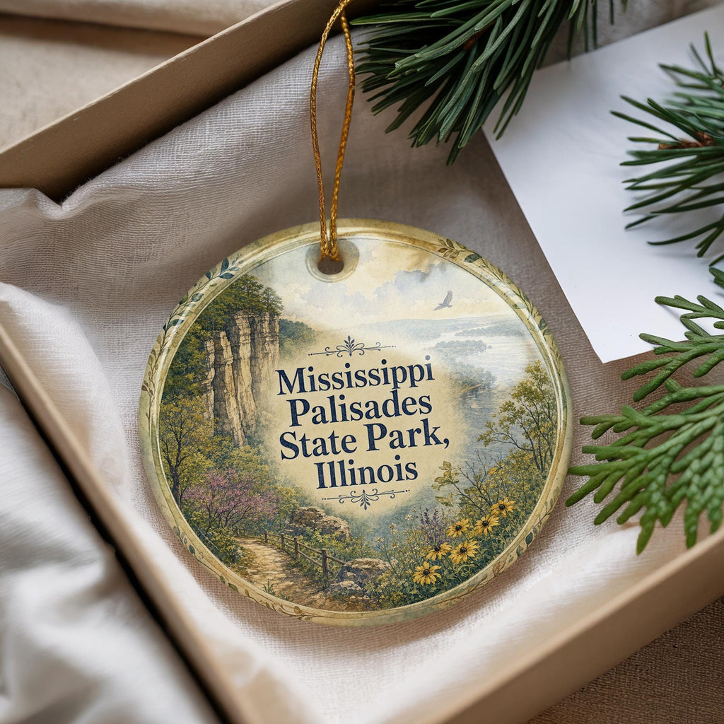 Watercolor Mississippi Palisades State Park Illinois Ceramic Ornament, Scenic River Bluffs Souvenir Gift, Nature Travel Keepsake — photo 4