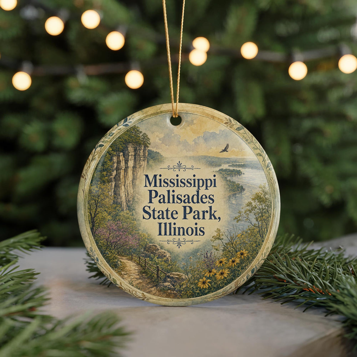 Watercolor Mississippi Palisades State Park Illinois Ceramic Ornament, Scenic River Bluffs Souvenir Gift, Nature Travel Keepsake — photo 7