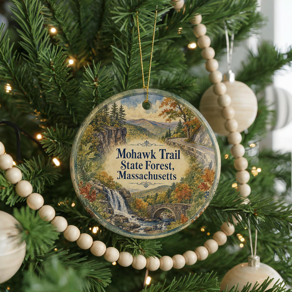 Mohawk Trail State Forest Massachusetts Watercolor Ceramic Ornament, Scenic Woodland Souvenir, New England Nature Gift — photo 6
