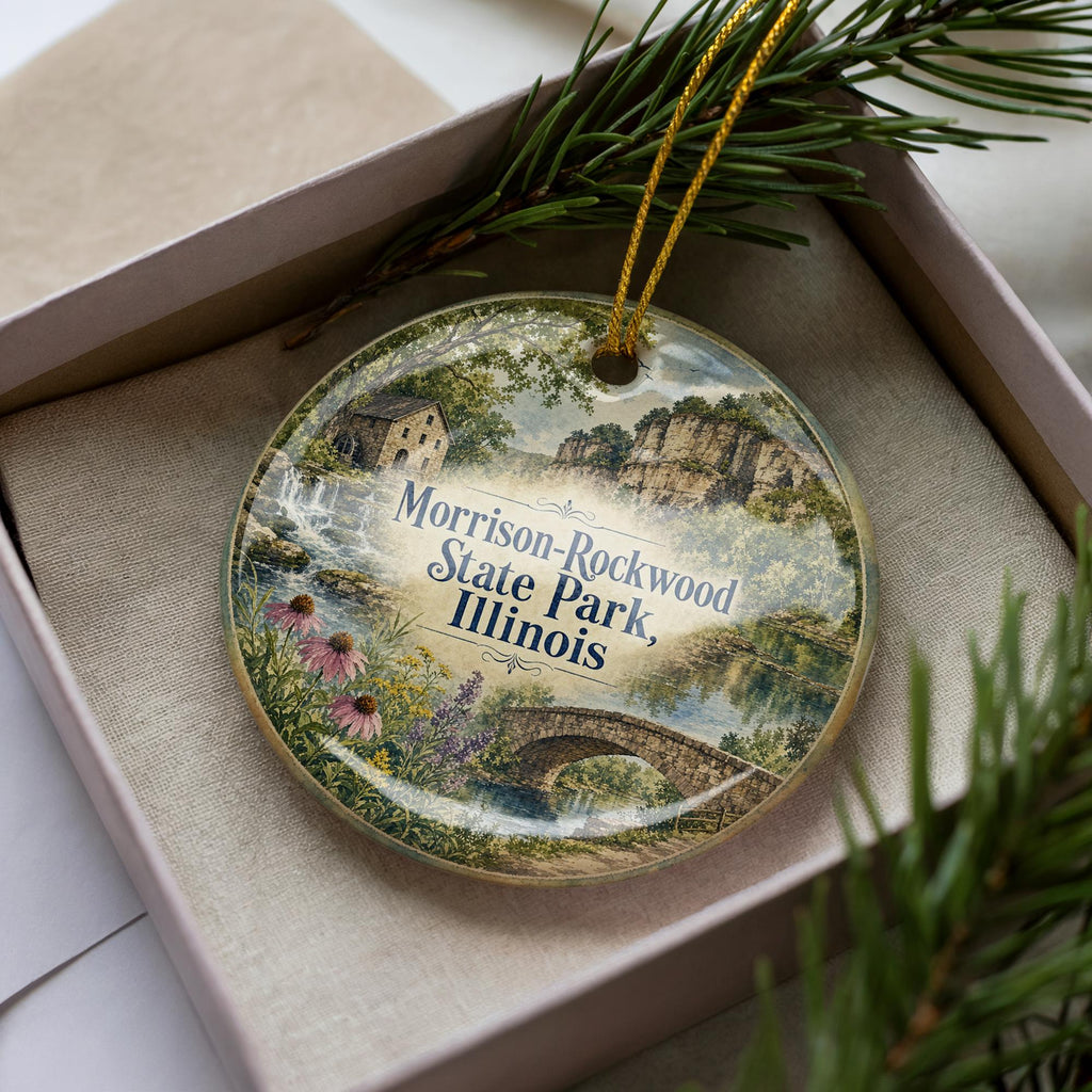 Morrison Rockwood State Park Illinois Watercolor Ceramic Ornament, Rockwood Park Souvenir Keepsake Gift — photo 3