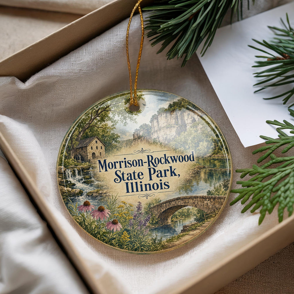 Morrison Rockwood State Park Illinois Watercolor Ceramic Ornament, Rockwood Park Souvenir Keepsake Gift — photo 4