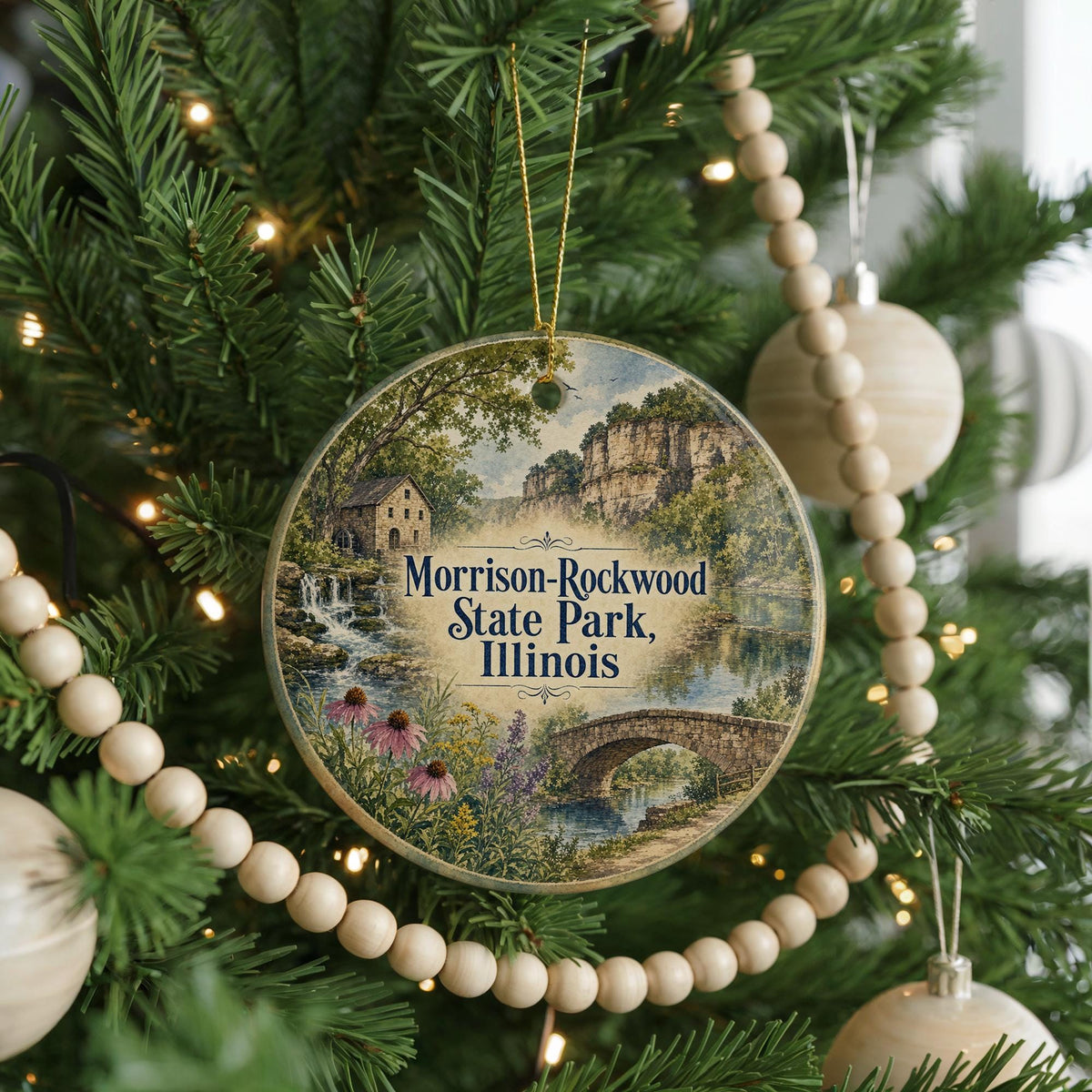 Morrison Rockwood State Park Illinois Watercolor Ceramic Ornament, Rockwood Park Souvenir Keepsake Gift — photo 6