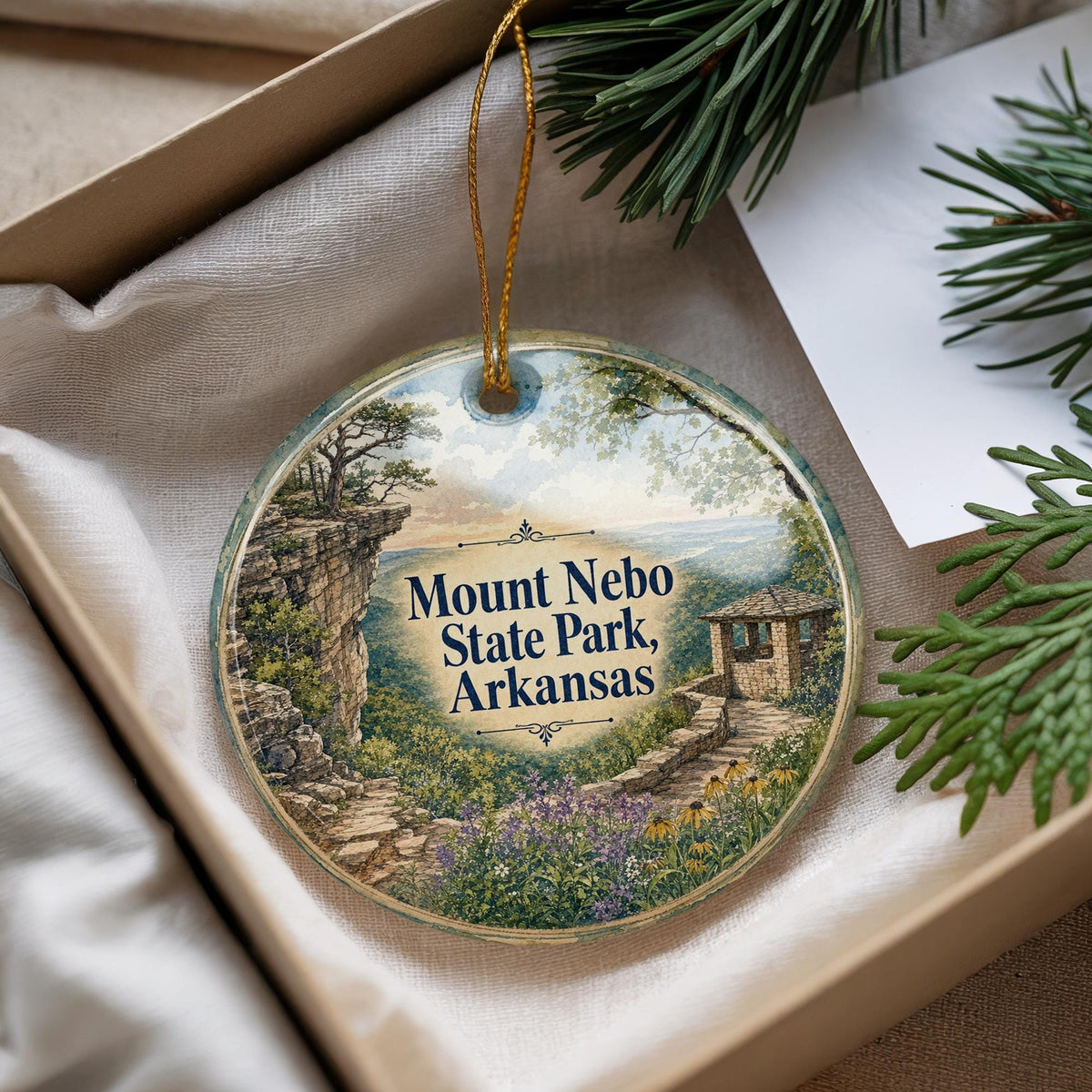 Mount Nebo State Park Arkansas Watercolor Ceramic Ornament, Mount Nebo Scenic Souvenir, Arkansas Travel Keepsake Gift — photo 4