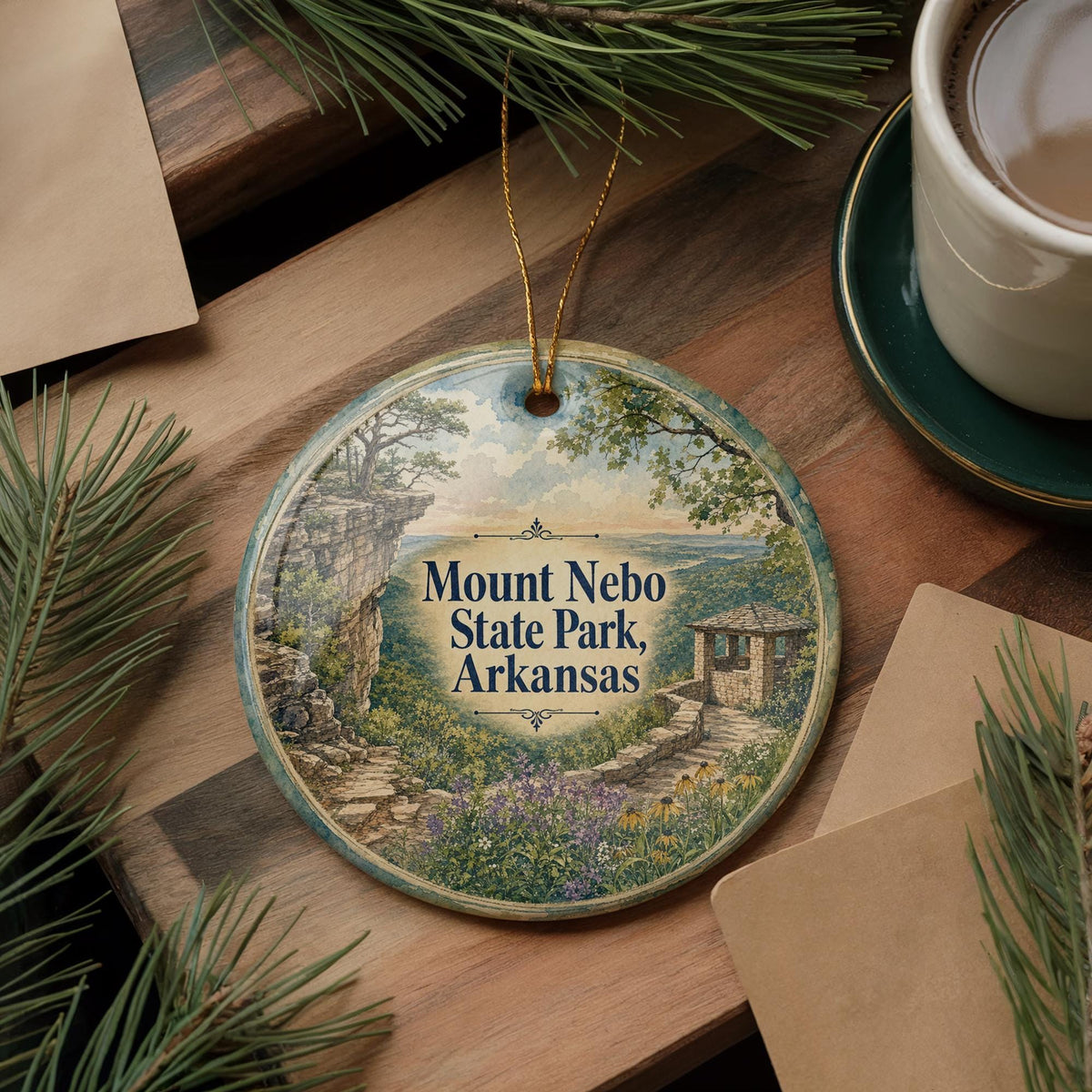 Mount Nebo State Park Arkansas Watercolor Ceramic Ornament, Mount Nebo Scenic Souvenir, Arkansas Travel Keepsake Gift — photo 5