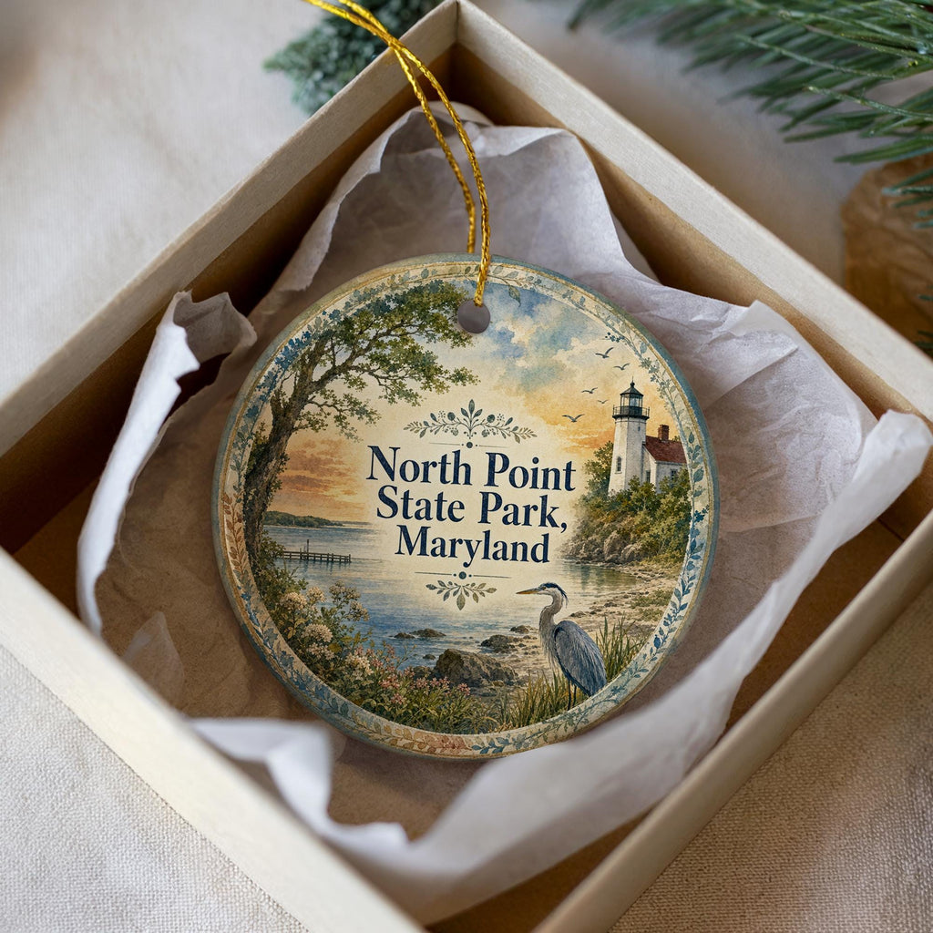 North Point State Park Maryland Ceramic Ornament, Watercolor Park Landscape Souvenir, Baltimore County Nature Gift — photo 1